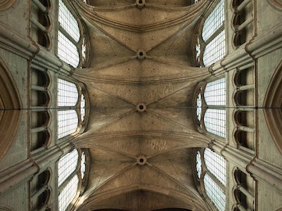 The ceiling of a cathedral.