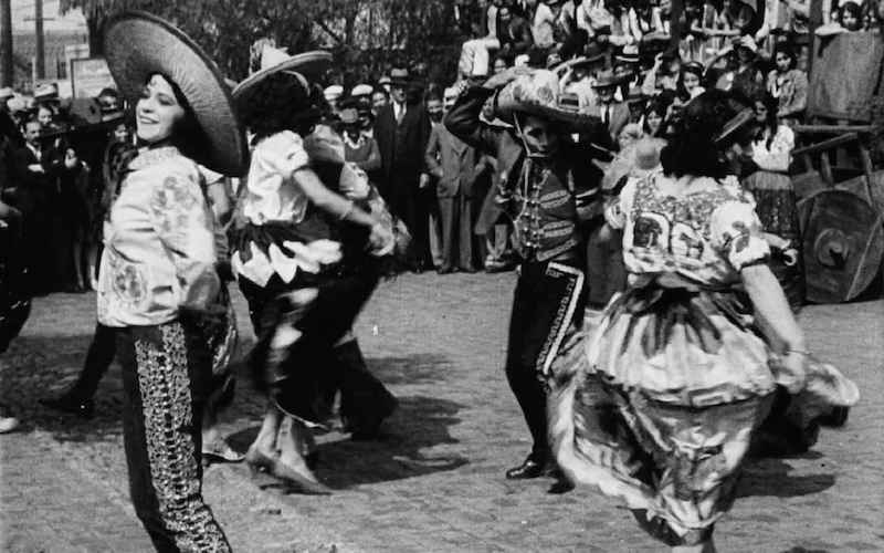 Dancers demonstrating a traditional Mexican dance.