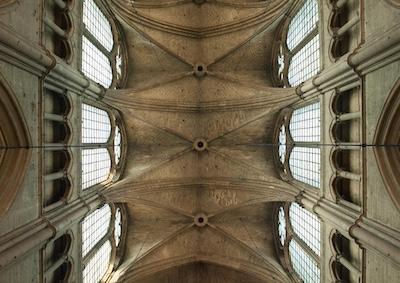 The ceiling of a cathedral.