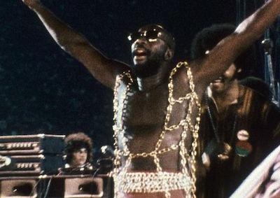 Singer Isaac Hayes on stage.