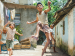 Two young boys running and leaping outdoors.